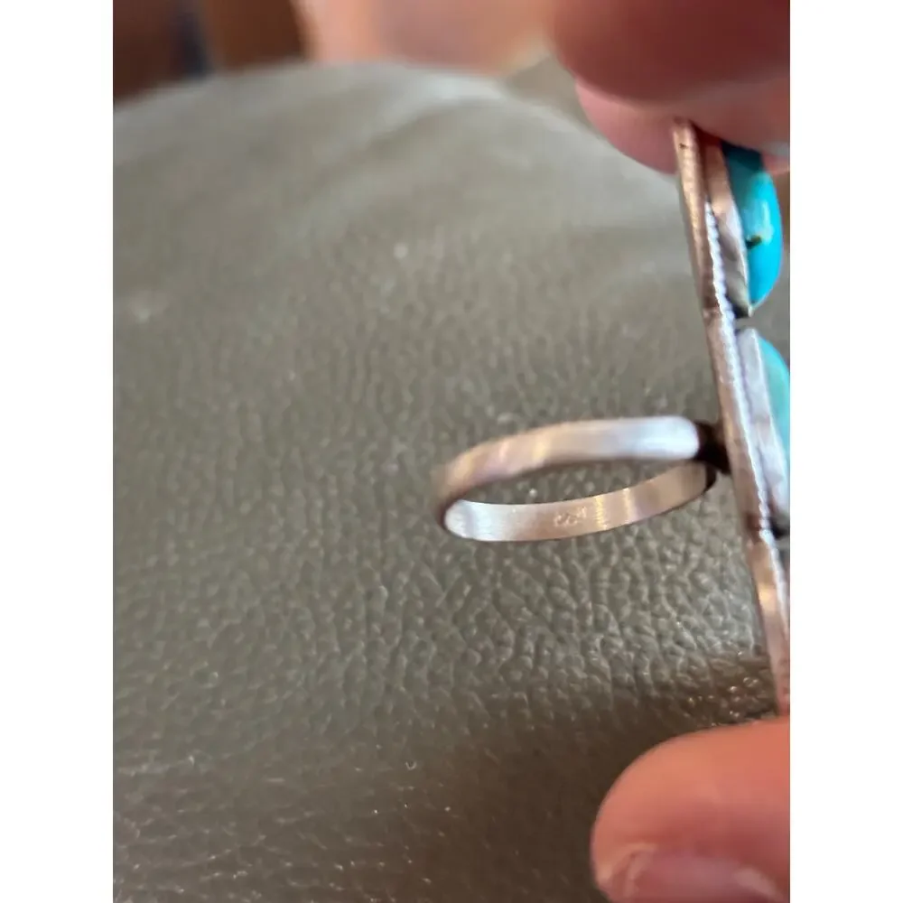 Bright Blue Turquoise Vertical three stone ring in Sterling Sliver